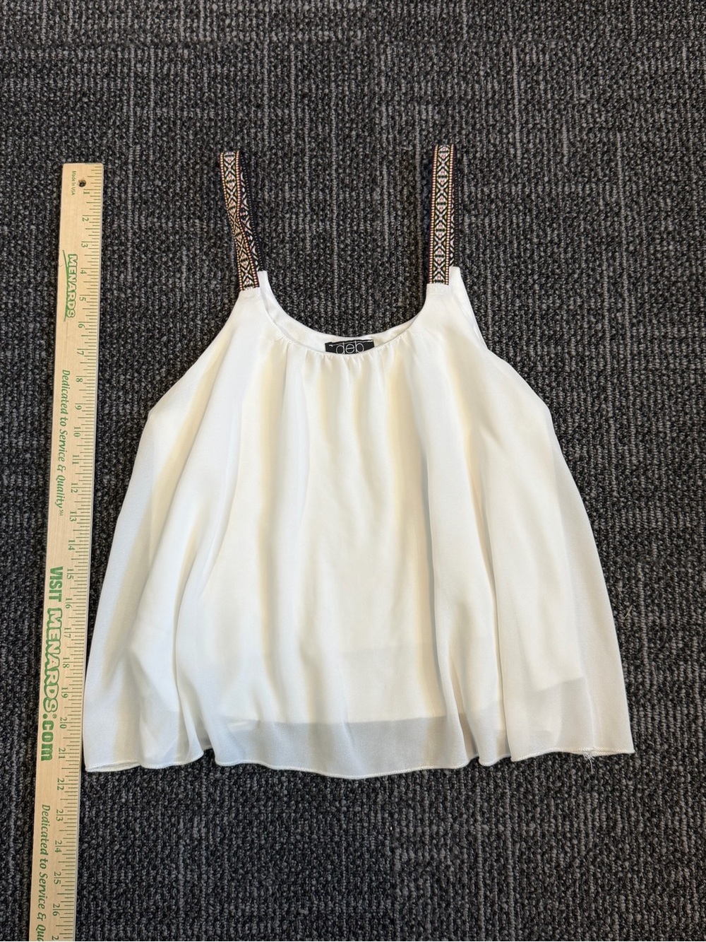 Deb White Chiffon Tank with Brown Patterned Straps Y2K Vtg Medium